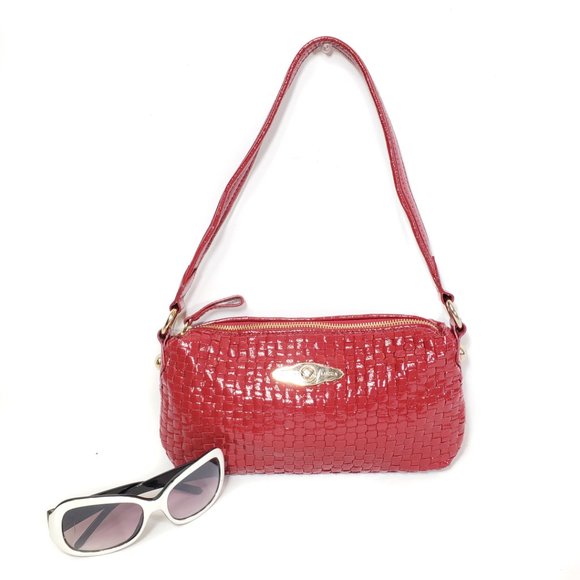 Elliott Lucca Red Patent Leather Woven Leather Bag - Picture 3 of 14